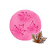 Pink 3-cavity silicone fondant mold with assorted detailed fall leaf designs for cakes, cupcakes, and Thanksgiving decorations.