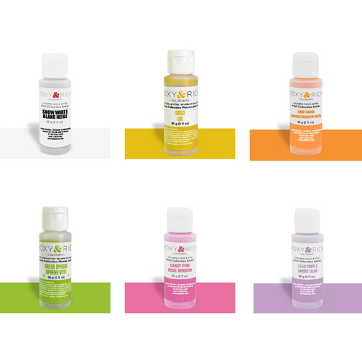 Assorted colored cocoa butter for chocolate molds and bonbon decorating, Roxy & Rich cocoa butter colors