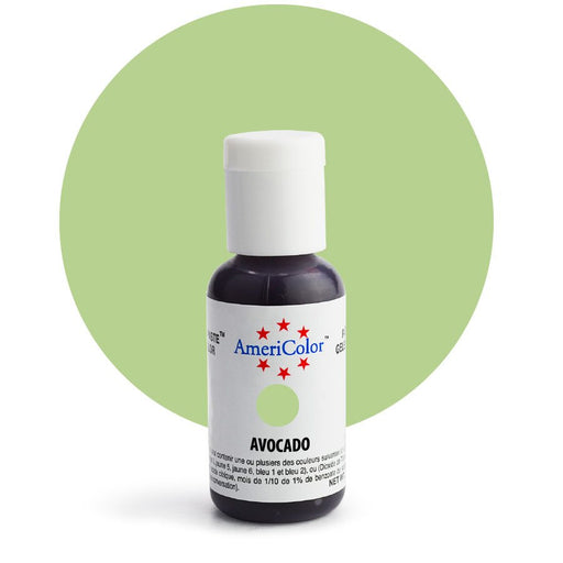AmeriColor Avocado Soft Gel Paste Food Color 0.75 oz bottle for frosting, fondant, cakes, cookies, cupcakes, macarons, and cake decorating.