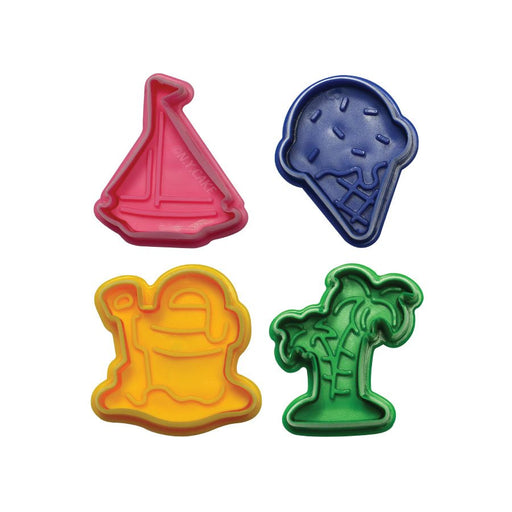 Beach fondant and pie cutter set of 4 with sailboat ice cream sand pail and palm tree