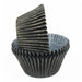 Black greaseproof jumbo cupcake baking cups measuring 2 1/2 inches wide by 1 7/8 inches high.