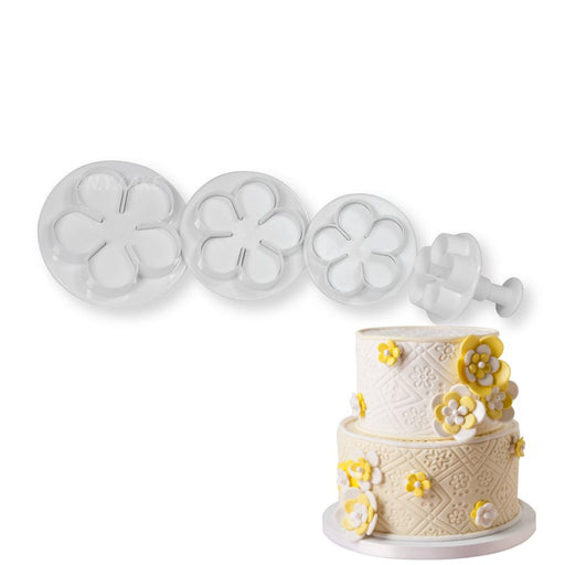 Blossom Rose Plunger Cutter Set of 4 for creating layered fondant roses for cakes, cupcakes, cookies and sugar flower decorations.