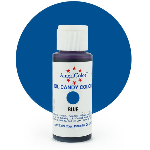 AmeriColor Blue oil-based candy color 2 oz bottle for coloring chocolate, candy coatings and confections.
