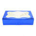 Blue 1 pound bakery cookie box with clear viewing window for cookies, brownies, pastries, and gift packaging