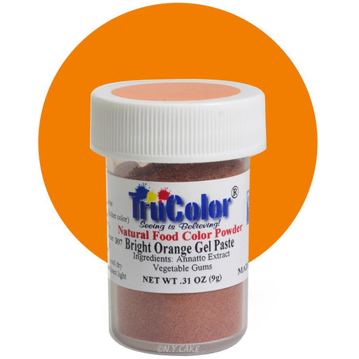 TruColor Bright Orange natural gel paste food coloring powder for cakes, buttercream, fondant, cookies, and dessert decorating.