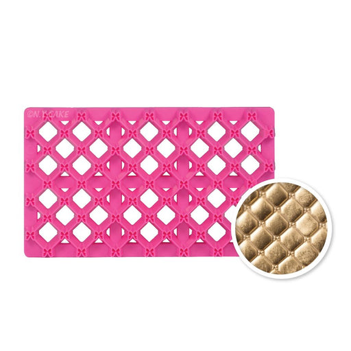 Butterfly diamond fondant embosser tool creating lattice texture patterns on fondant, gum paste, cookie dough, pie crusts, and cake decorations.