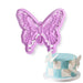 Purple butterfly plastic cutter and embosser set for creating detailed fondant butterflies, gum paste decorations, cookie designs, cupcake toppers, and cake decorating accents.