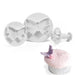 Butterfly plunger cutter set with three sizes for creating detailed butterfly decorations from fondant, gum paste, modeling chocolate, and cookie dough for cakes and cupcakes.