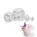 Three-piece butterfly fondant plunger cutter set with embossing detail for creating cake decorations, cupcake toppers, gum paste accents, and fondant butterflies.