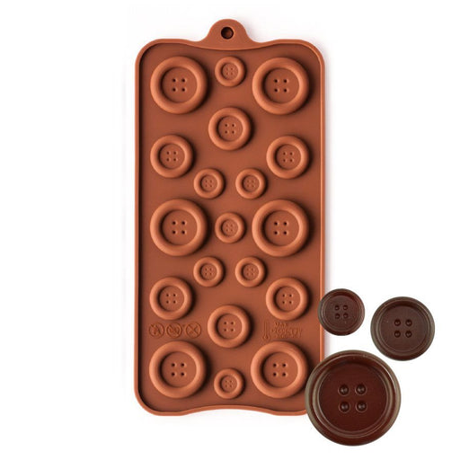 Buttons silicone chocolate mold with 19 assorted button cavities by NY Cake