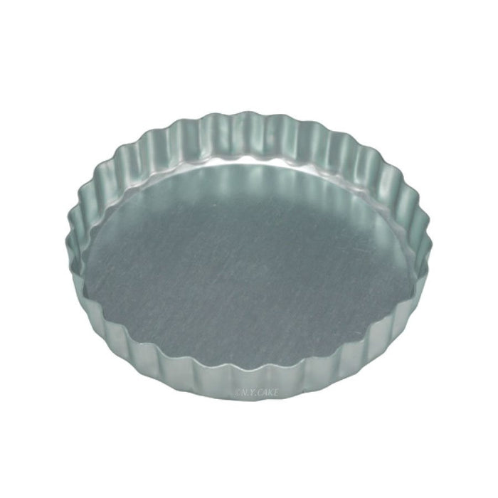 4 1/2 inch aluminum tart pan with solid bottom and fluted sides for baking mini tarts and quiches