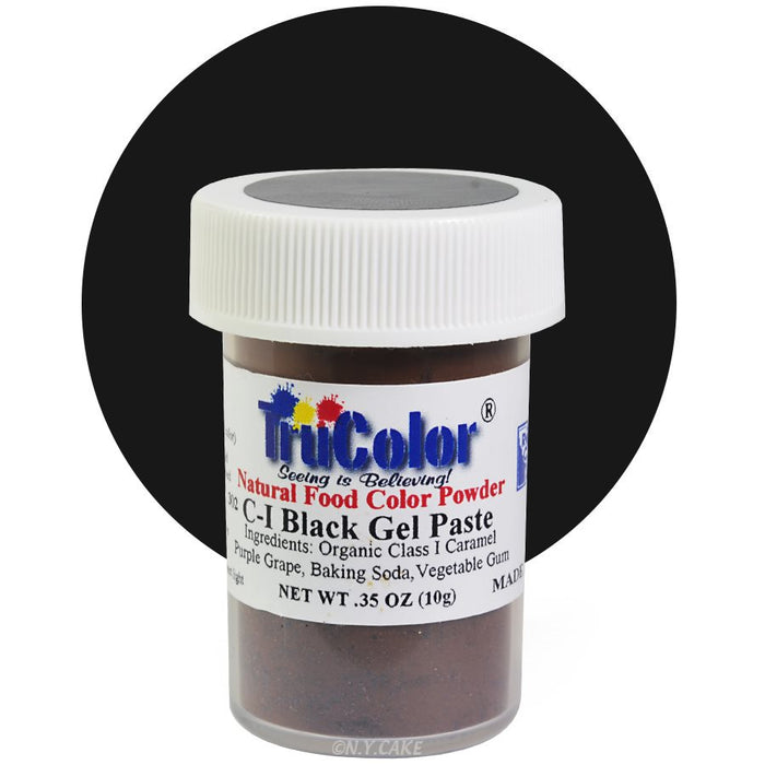 TruColor CI Black natural gel paste food coloring powder for cakes, buttercream, fondant, cookies, and dessert decorating.