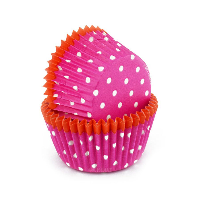 Pink Dots w/ Orange Trim Standard Cupcake Baking Cup Liner -Pack of 32 - NY Cake | Cake Decorating & Baking Supplies