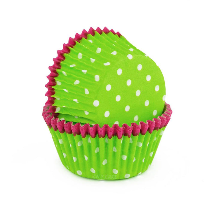 Green Dots w/ Pink Trim Standard Cupcake Baking Cup Liner -Pack of 500 - NY Cake | Cake Decorating & Baking Supplies