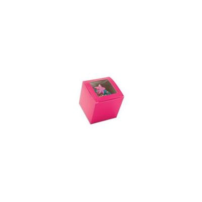 Hot Pink Cupcake Box 3" x 3" x 3" w/ Square Window - NY Cake | Cake Decorating & Baking Supplies