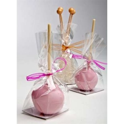 Clear flat bottom cake pop bags 3 x 2 x 6½ inches with cardstock base, pack of 100 for bakery treats and gift packaging.