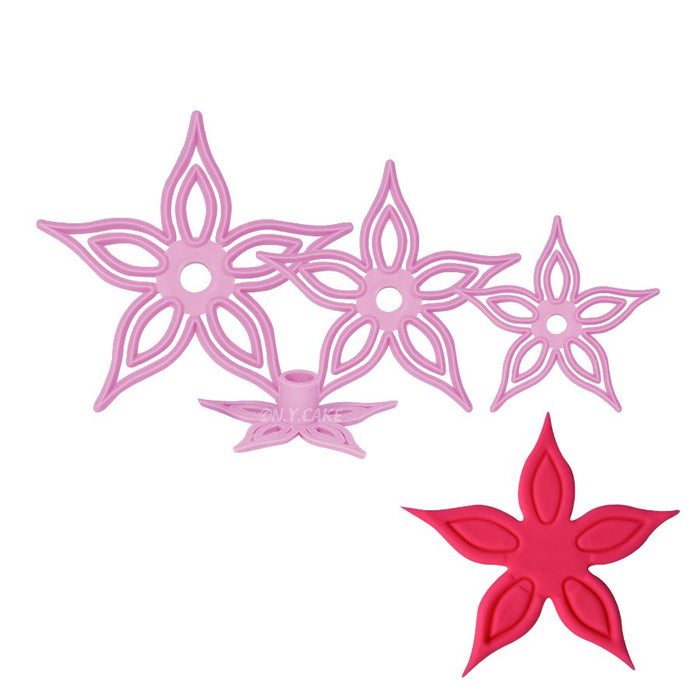 Calyx poinsettia cutter set with four sizes for fondant, gum paste, sugar flowers, cookies and holiday cake decorating.