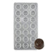 Polycarbonate chocolate mold with 21 cavities for cherry cordials, bon bons, truffles, filled chocolates, candy making, and gourmet confectionery desserts.