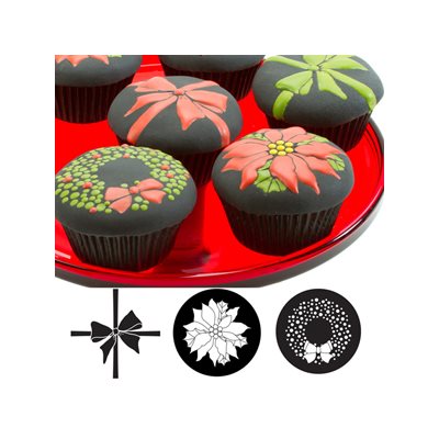 Christmas cupcake and cookie stencil set with three holiday designs
