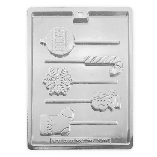 Christmas chocolate lollipop mold with stocking candy cane snowflake and mitten holiday designs