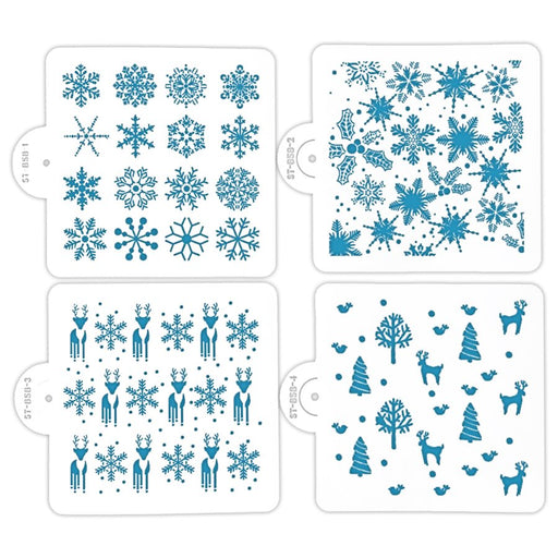 4-piece Christmas stencil set for cakes cookies cupcakes and macarons
