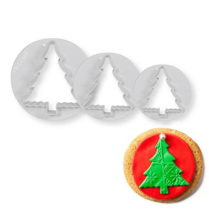 Christmas Tree Plunger Cutter Set of 3 for cutting and embossing fondant Christmas trees for holiday cakes, cookies and cupcakes.