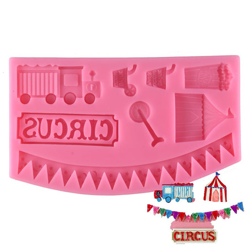 Pink circus theme silicone fondant mold for making carnival cake, cupcake and chocolate decorations.
