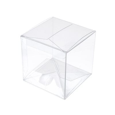 Pack of 25 clear 3 x 3 x 3 inch plastic cupcake boxes with Pop & Lock bottoms for cupcakes, cookies, candy, gifts, and party favors.