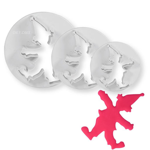 Clown plunger cutter set with three sizes for fondant, gum paste, cookies, cupcakes, birthday cakes and cake decorating.