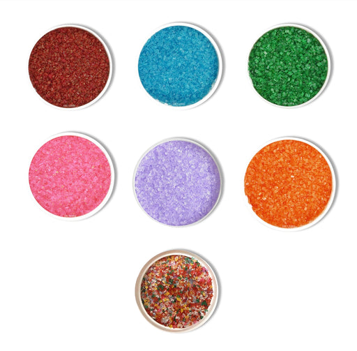 Coarse sugar crystals for baking and cake decorating in assorted colors