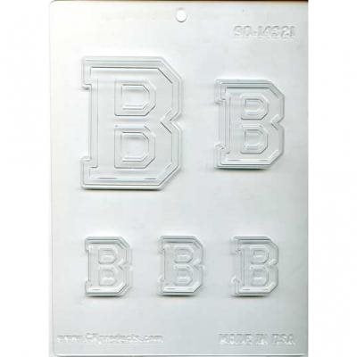 Letter B chocolate candy mold with multiple alphabet letter sizes for personalized chocolates, monograms, cake decorating, and candy making