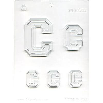 Letter C chocolate candy mold with multiple alphabet letter sizes for personalized chocolates, monograms, cake decorating, and candy making