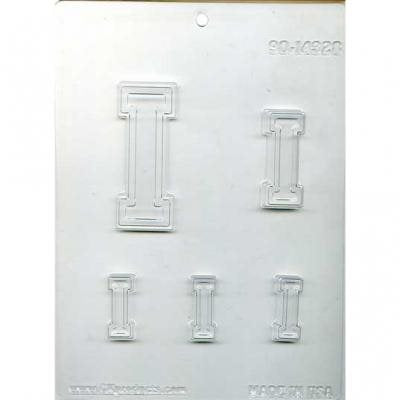 Letter I chocolate candy mold with multiple alphabet letter sizes for personalized chocolates and cake decorating