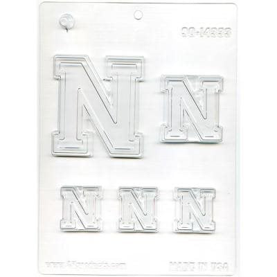 Letter N chocolate candy mold with multiple alphabet letter sizes for personalized chocolates and cake decorating