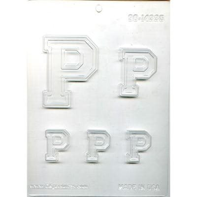 Letter P chocolate candy mold with multiple alphabet letter sizes for personalized chocolates and cake decorating