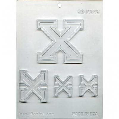 Letter X chocolate candy mold with multiple alphabet letter sizes for personalized chocolates and cake decorating