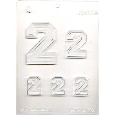 Collegiate Number 2 chocolate candy mold with large, medium and small varsity-style number cavities