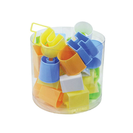 Colorful alphabet cookie cutter set with plastic ABC letter cutters for cookies, fondant, gum paste and cake decorating.