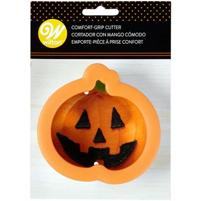 Wilton Comfort Grip 4-inch pumpkin cookie cutter for Halloween, fall and Thanksgiving baking.
