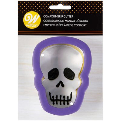 Wilton Comfort Grip 4-inch skull cookie cutter for Halloween cookies and decorated treats.