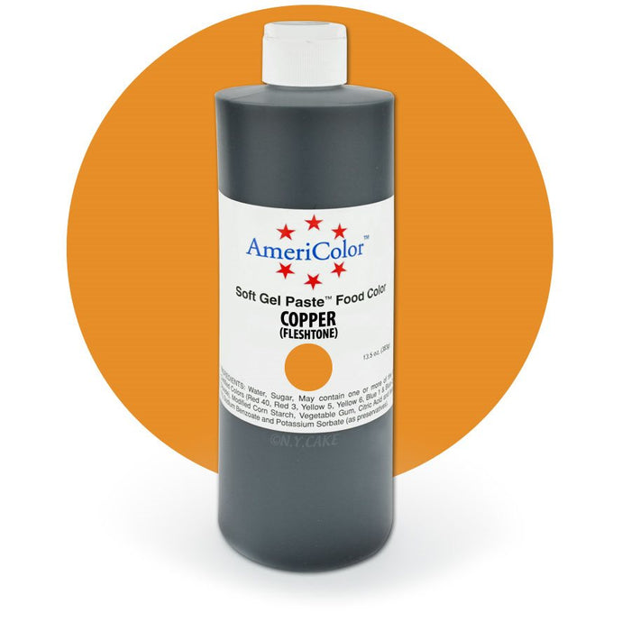 AmeriColor Copper Soft Gel Paste Food Color 13.5 oz bottle for frosting, fondant, cakes, cookies, cupcakes, and cake decorating.