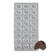 24-cavity crescent polycarbonate chocolate mold for making smooth crescent-shaped chocolates and candies.