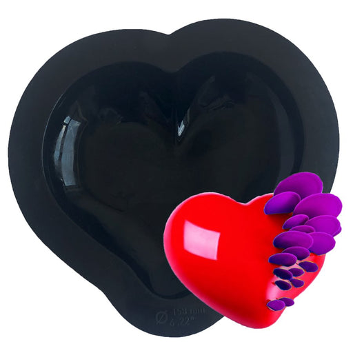 6-inch curved heart silicone baking and freezing mold for cakes, mousse, chocolate and frozen desserts.