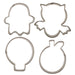 4-piece stainless steel Halloween cookie cutter set featuring bat, ghost, skull and pumpkin shapes.