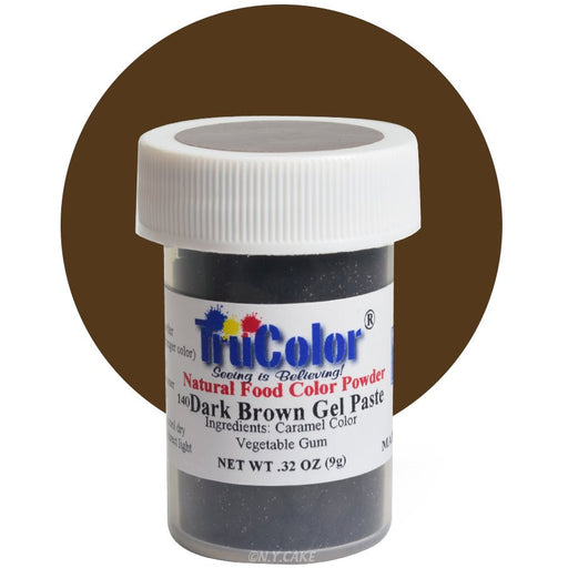 TruColor Dark Brown natural gel paste food coloring for buttercream, fondant, cakes, cookies, chocolates, macarons, and dessert decorating.
