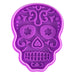 Purple Day of the Dead sugar skull cookie cutter and stamper with detailed floral skull design.