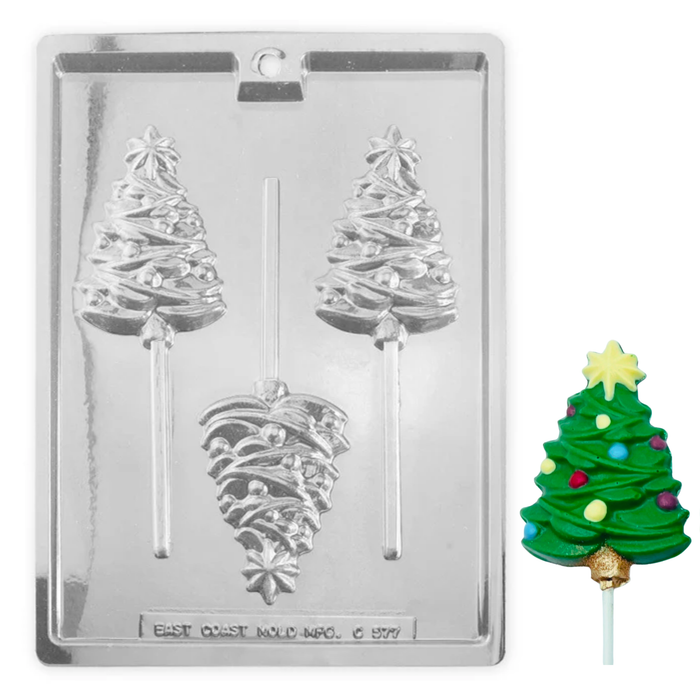 Decorated Christmas tree chocolate lollipop mold for holiday candy and festive treats