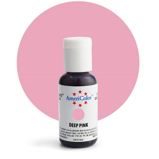 AmeriColor Deep Pink Soft Gel Paste Food Color .75 oz bottle for frosting, fondant, cakes, cookies, macarons, and cake decorating.