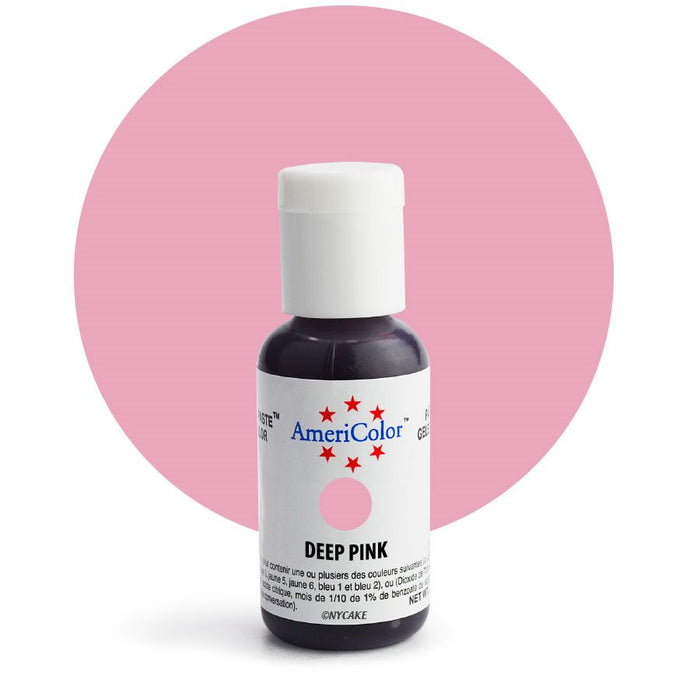 AmeriColor Deep Pink Soft Gel Paste Food Color .75 oz bottle for frosting, fondant, cakes, cookies, macarons, and cake decorating.