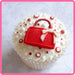 Red handbag fondant decoration made with Katy Sue silicone mold